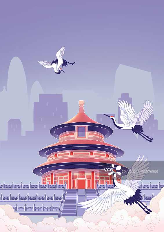 国潮风天坛插画图片素材