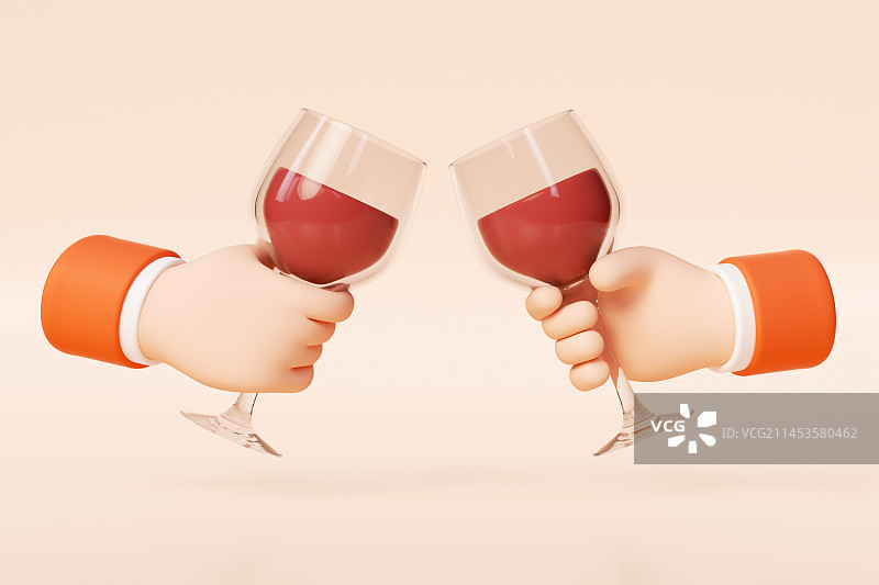 3D卡通手拿酒杯碰杯场景图片素材