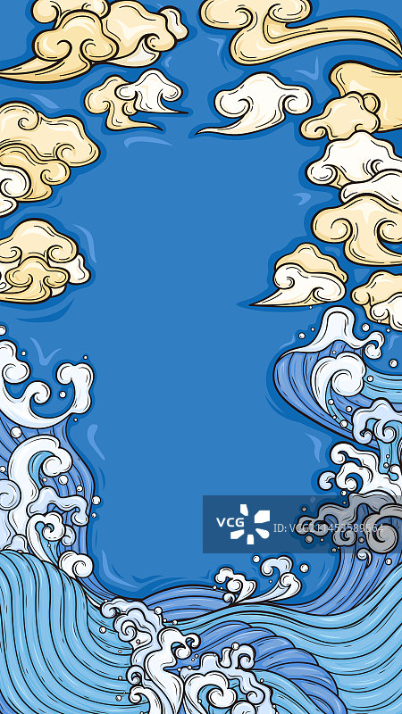 国潮海浪祥云背景图片素材