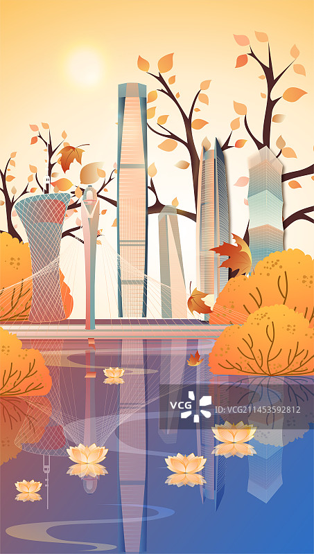 东莞秋天的滨海湾大桥矢量插画图片素材