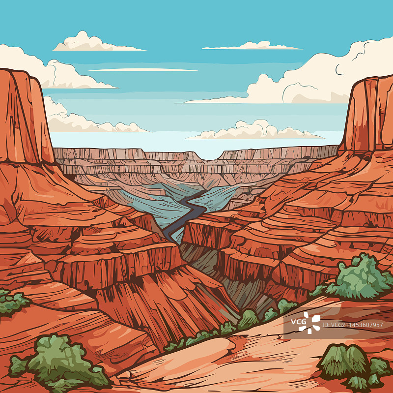 手绘卡通风格大峡谷图片素材