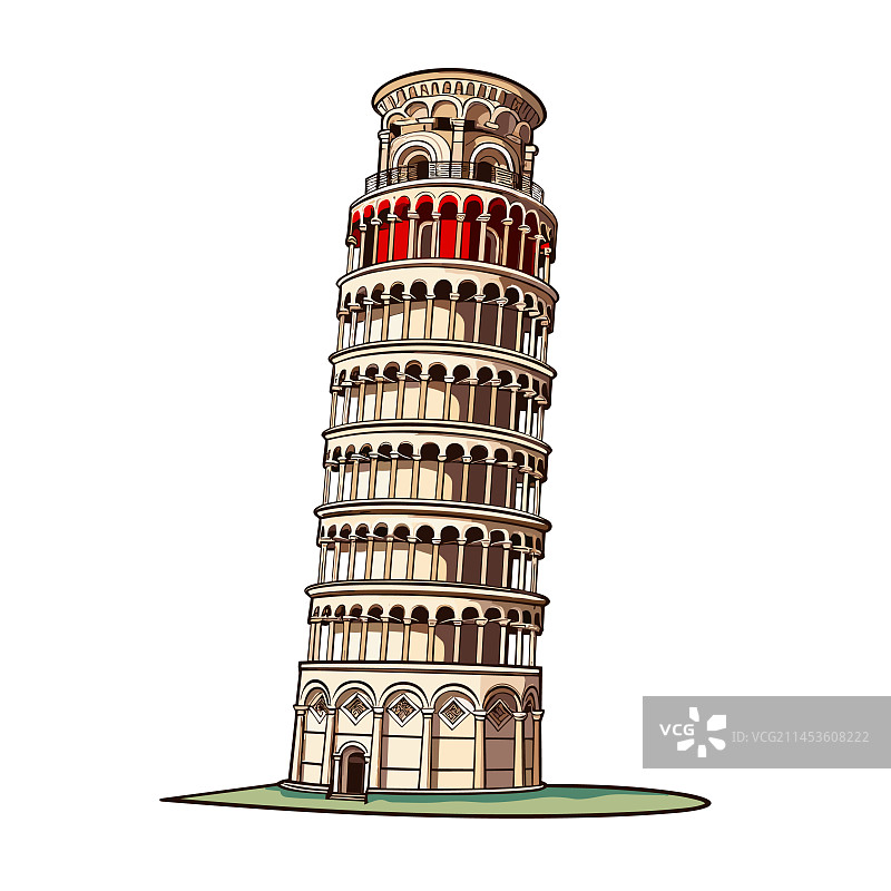 手绘卡通风格的比萨斜塔图片素材