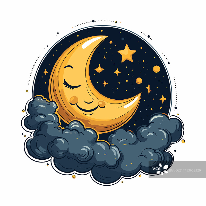 手绘卡通月亮涂鸦图片素材