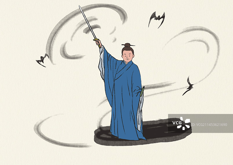 中国风新中式古风古典古代古时候古人古装古文化武侠英雄侠客剑客比武武术功夫插画图片素材