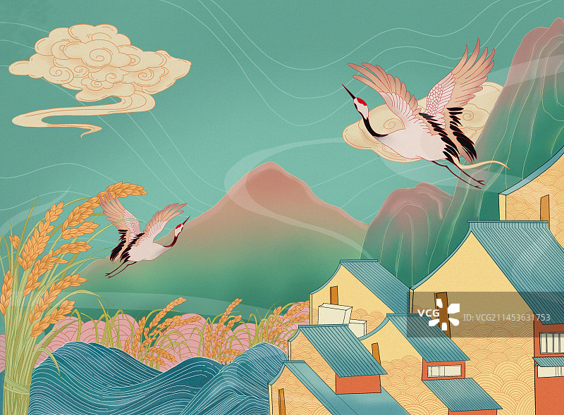 中国风传统乡村插画图片素材