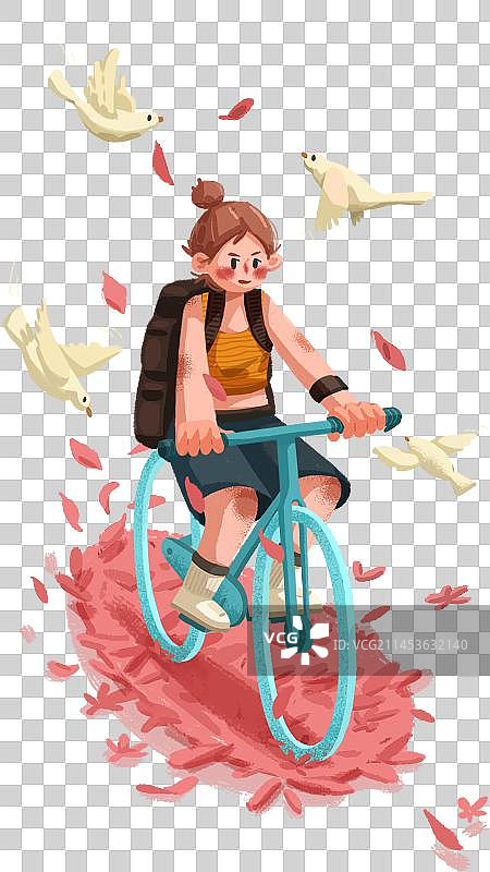 旅行骑行运动日常甜美肌理插画图片素材
