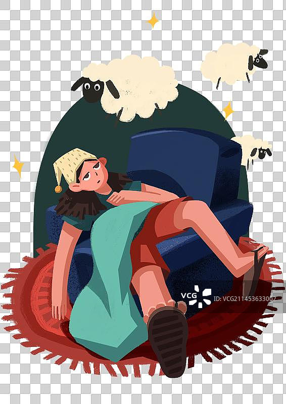 睡眠质量失眠年轻人生活压力肌理插画图片素材