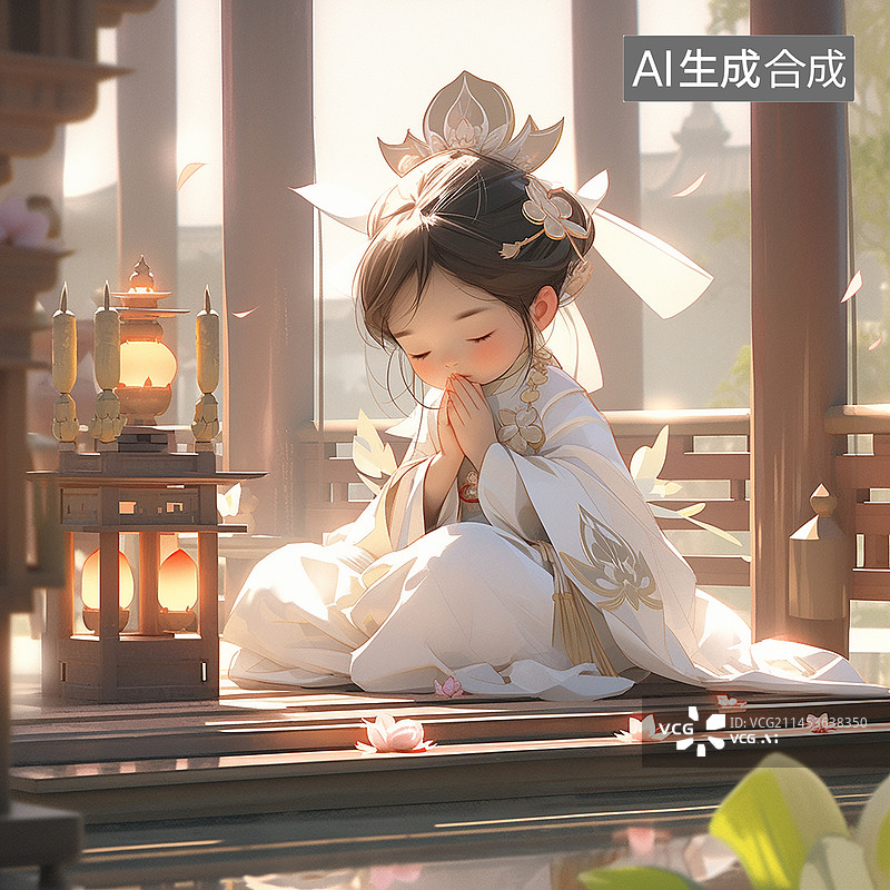 【AI数字艺术】穿着传统服装的可爱女孩图片素材