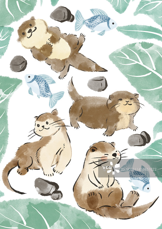 可爱水獭插画图片素材