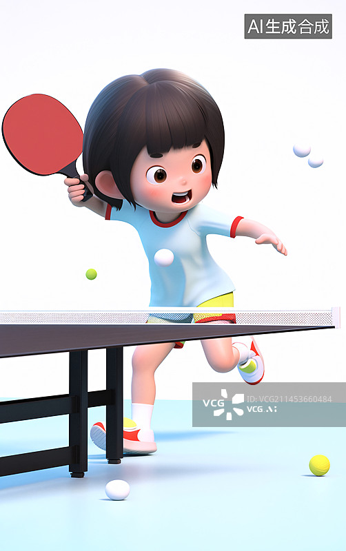 【AI数字艺术】乒乓球女运动员3D人物插画图片素材