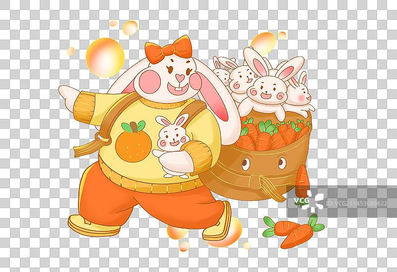 兔子背着萝卜和小兔图片素材