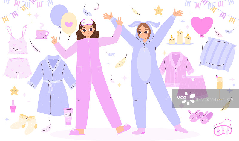 睡衣派对元素女孩睡前服装图片素材
