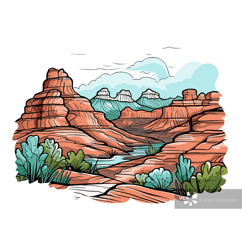 手绘卡通风格大峡谷图片素材