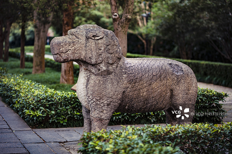 南京明孝陵石象路石雕像石麒麟图片素材