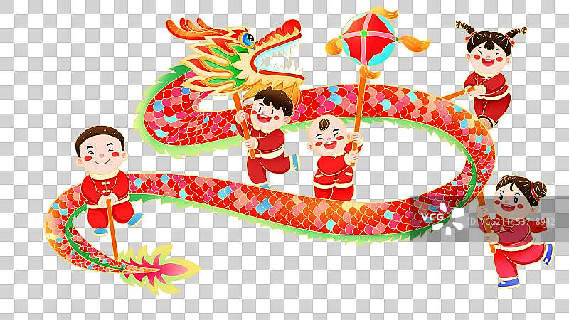 卡通可爱新年春节舞龙的福娃图片素材