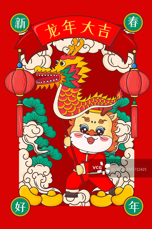 龙年春节国潮风插画图片素材