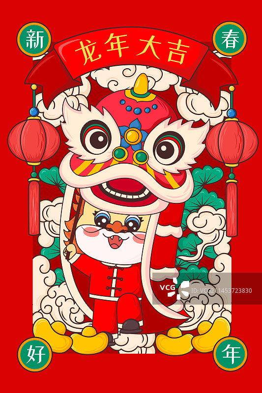 龙年春节国潮插画图片素材