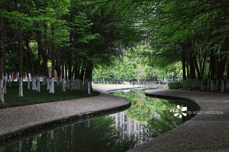 苏州石湖城市内幽静的景观溪流图片素材