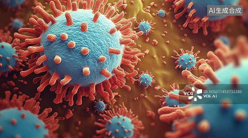 【AI数字艺术】微生物.抗体攻击病毒.3d插图图片素材