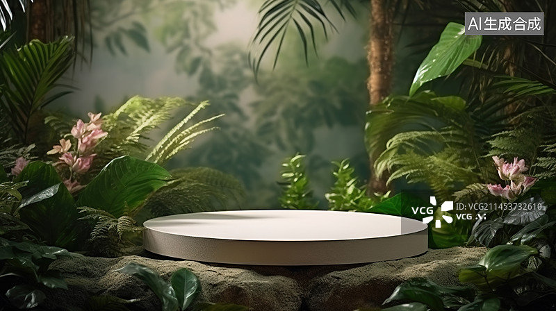 【AI数字艺术】热带雨林植物产品电商展台图片素材