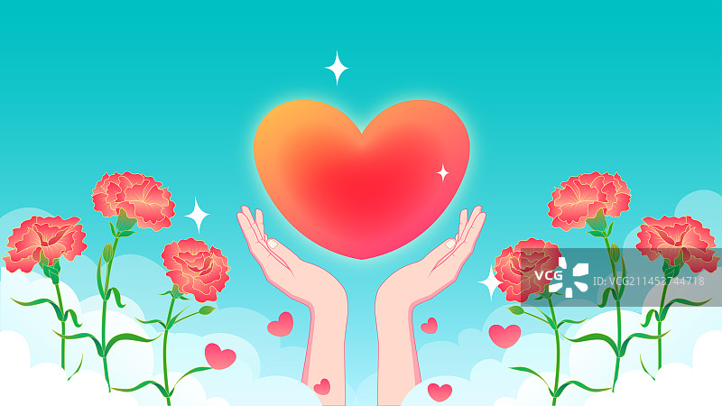 手举爱心康乃馨矢量插画图片素材