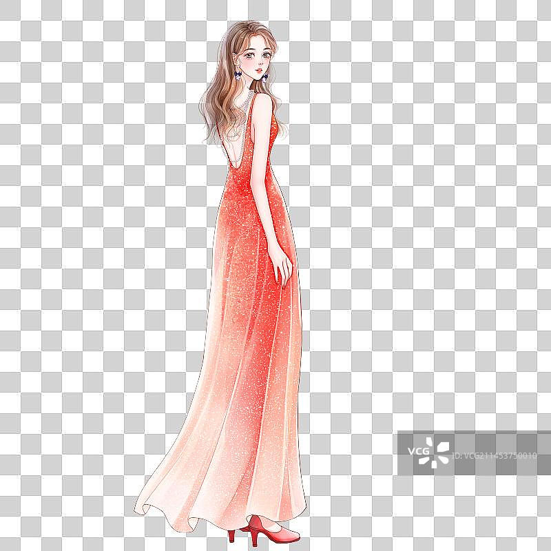 穿着红色礼服红色高跟鞋的卷发女人图片素材