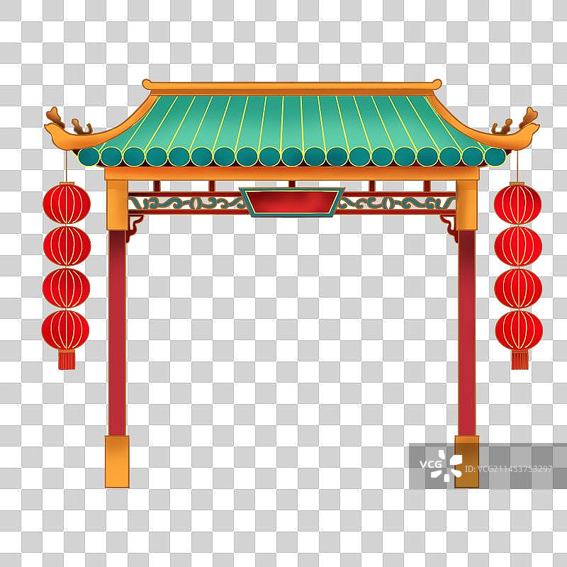 国潮风中式建筑牌楼牌坊插画图片素材