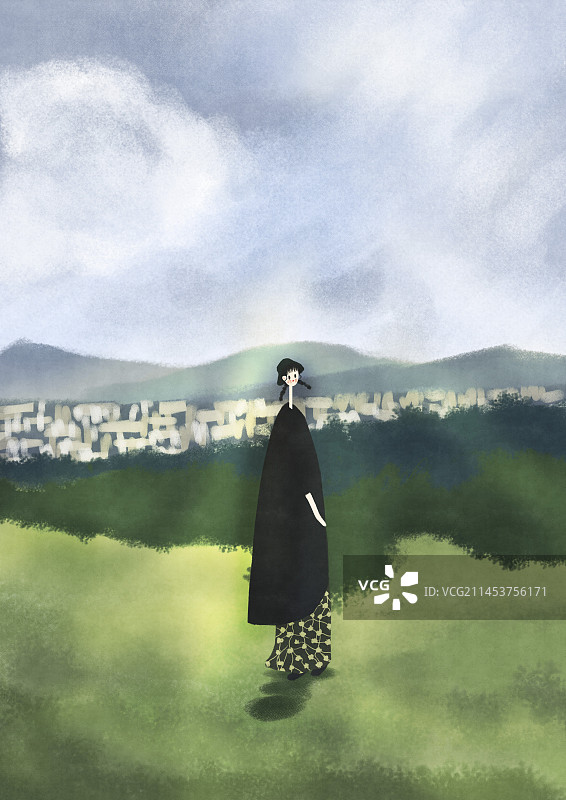 公园里的小路与女孩图片素材