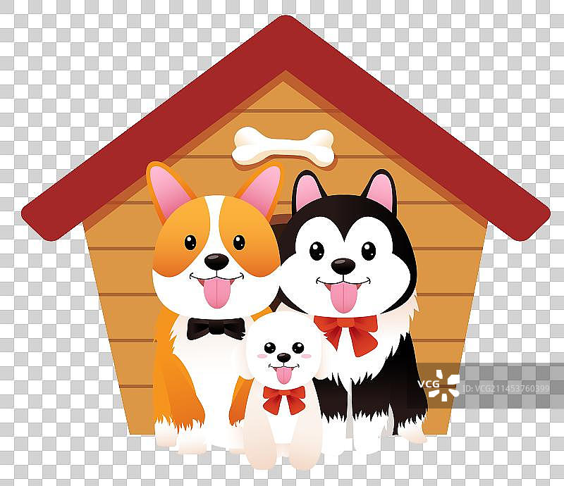 可爱宠物比熊柯基哈士奇狗屋狗粮宠物用品插画矢量元素图片素材