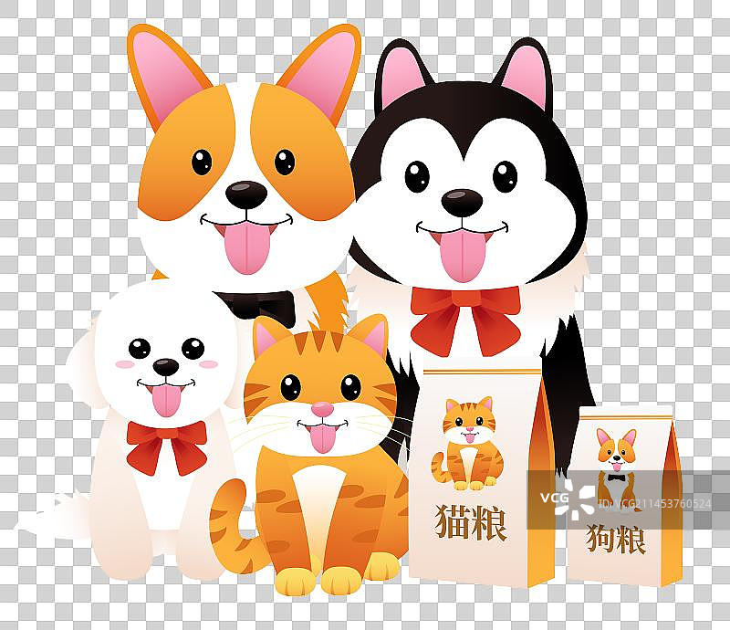 可爱宠物猫咪汪星人小狗宠物用品矢量插画元素图片素材