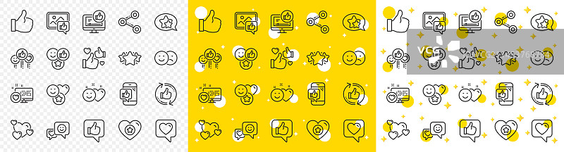 社交媒体分享网络线性图标集图片素材