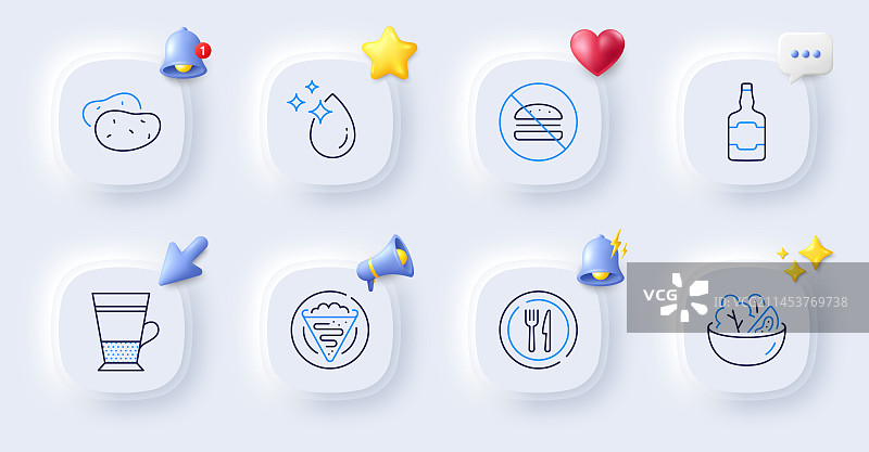 网络双份拿铁、土豆和沙拉线条图标图片素材