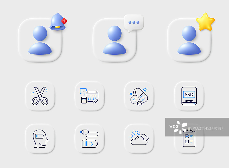 疲惫、晴朗天气和电池电量线性图标图片素材