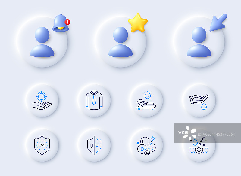 紫外线防护躺椅和24小时服务线性图标图片素材