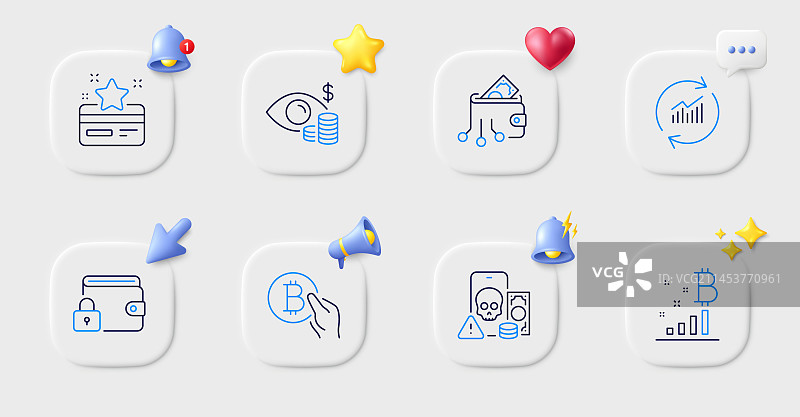 锁、数据更新与比特币图表线性图标图片素材