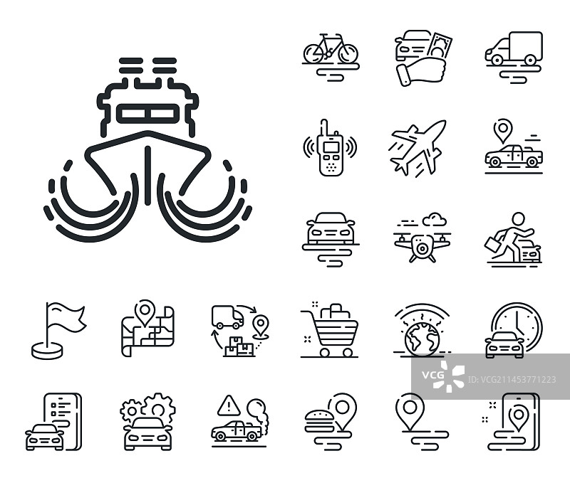 轮船线条图标，水运交通工具标志图片素材
