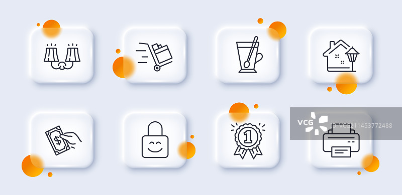 打印机锁和壁灯线性图标包图片素材