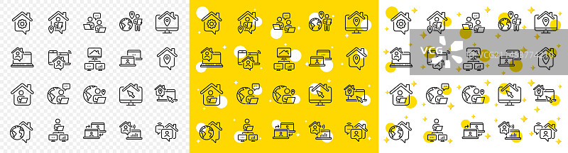 在家工作线性图标：远程工作者、自由职业者图片素材