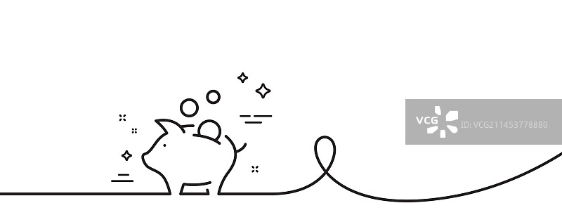 小猪储蓄罐线条图标：硬币和金钱符号图片素材