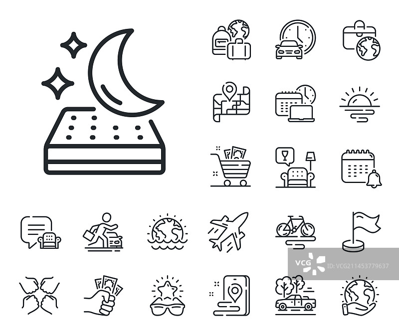 床垫线条图标：夜晚睡眠床休息标志图片素材