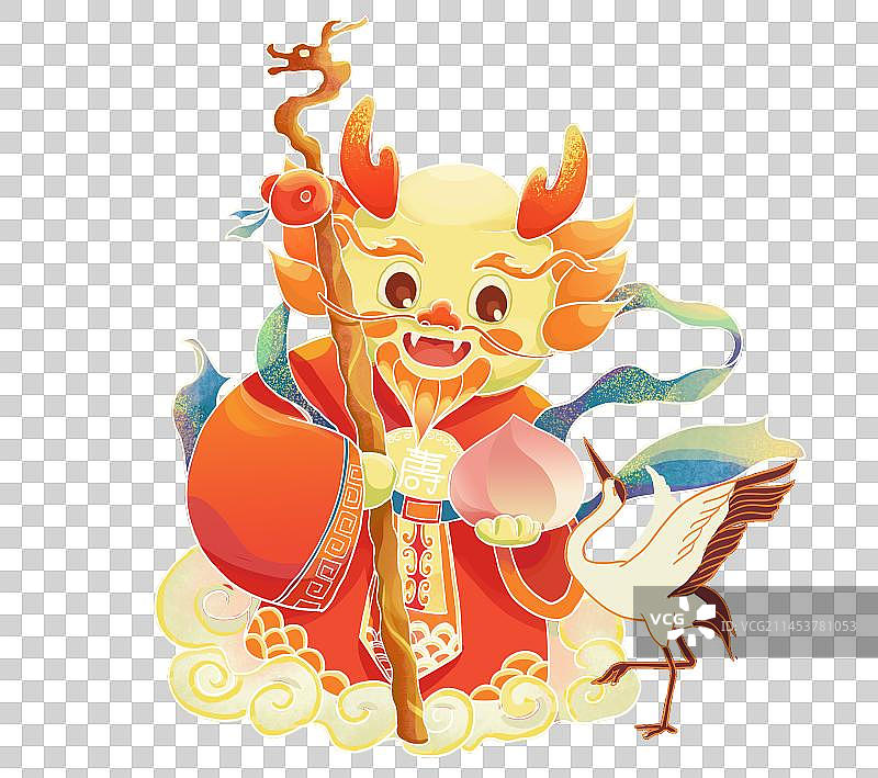 龙年卡通形象五福财神图片素材