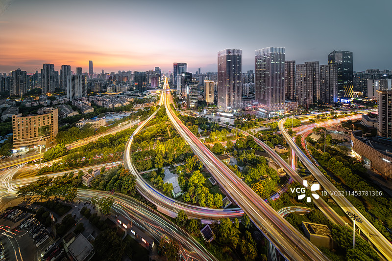 武汉岳家嘴立交日落夜景图片素材