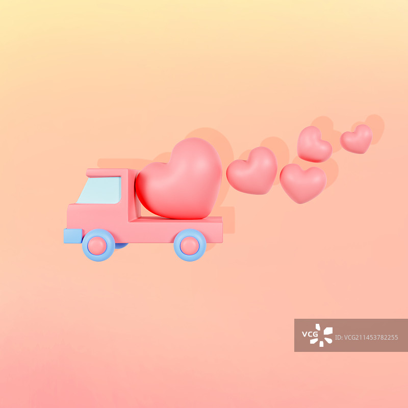 3D立体感恩节情人节运输爱心的卡车插画图片素材