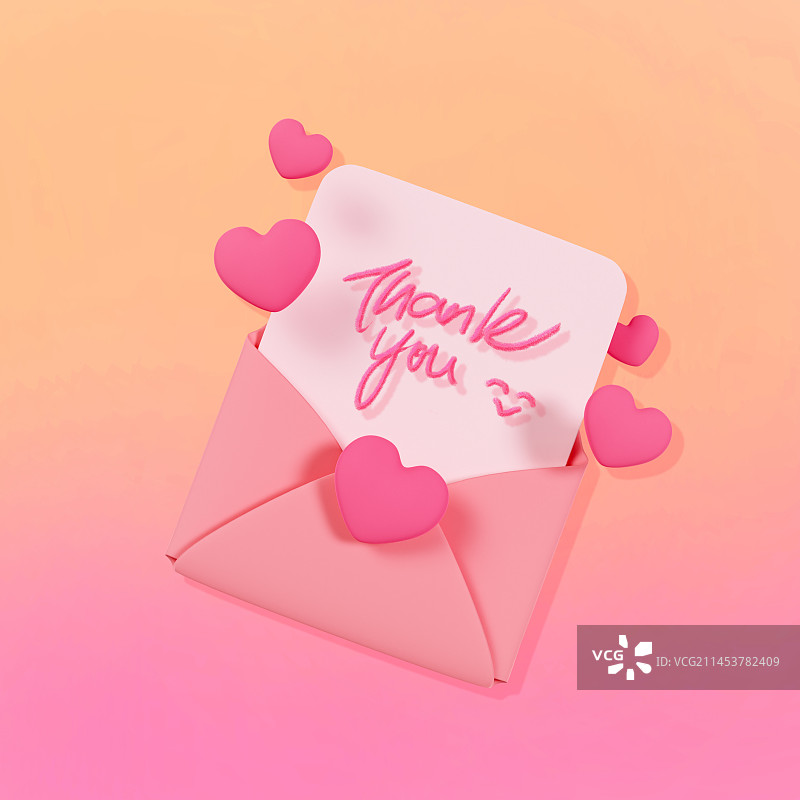 3D立体情人节感恩节母亲节爱心信封插画图片素材