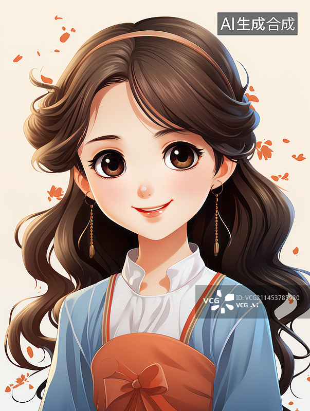 【AI数字艺术】卡通古装小女孩半身头像图片素材