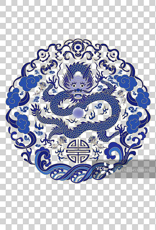 国潮龙中国风龙蓝色背景图案图片素材