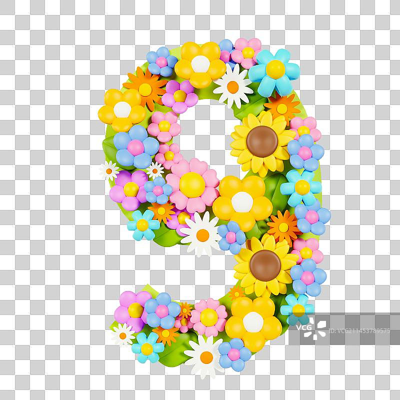 3D立体可爱花朵数字春天元素图片素材