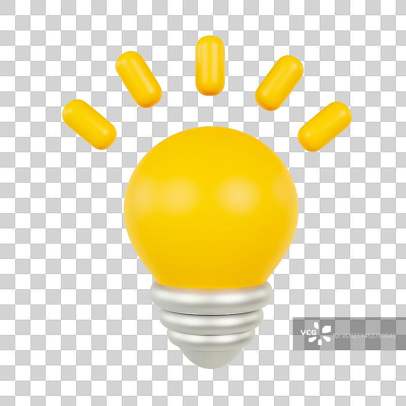 3D立体黄色发光灯泡元素图片素材
