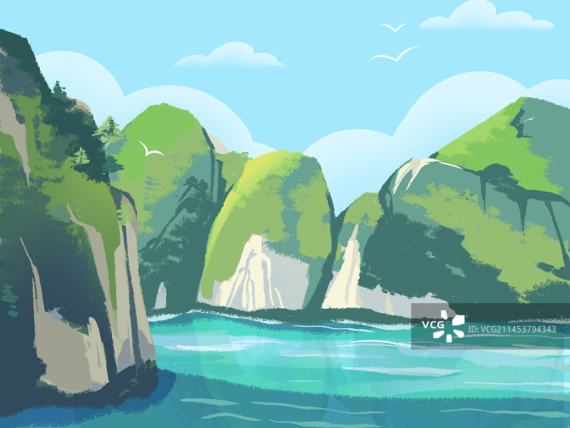 桂林山水风景插画图片素材