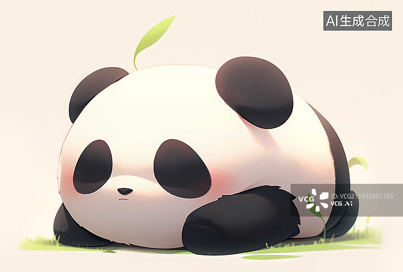 【AI数字艺术】一只可爱的圆滚滚的熊猫在睡觉插画图片素材